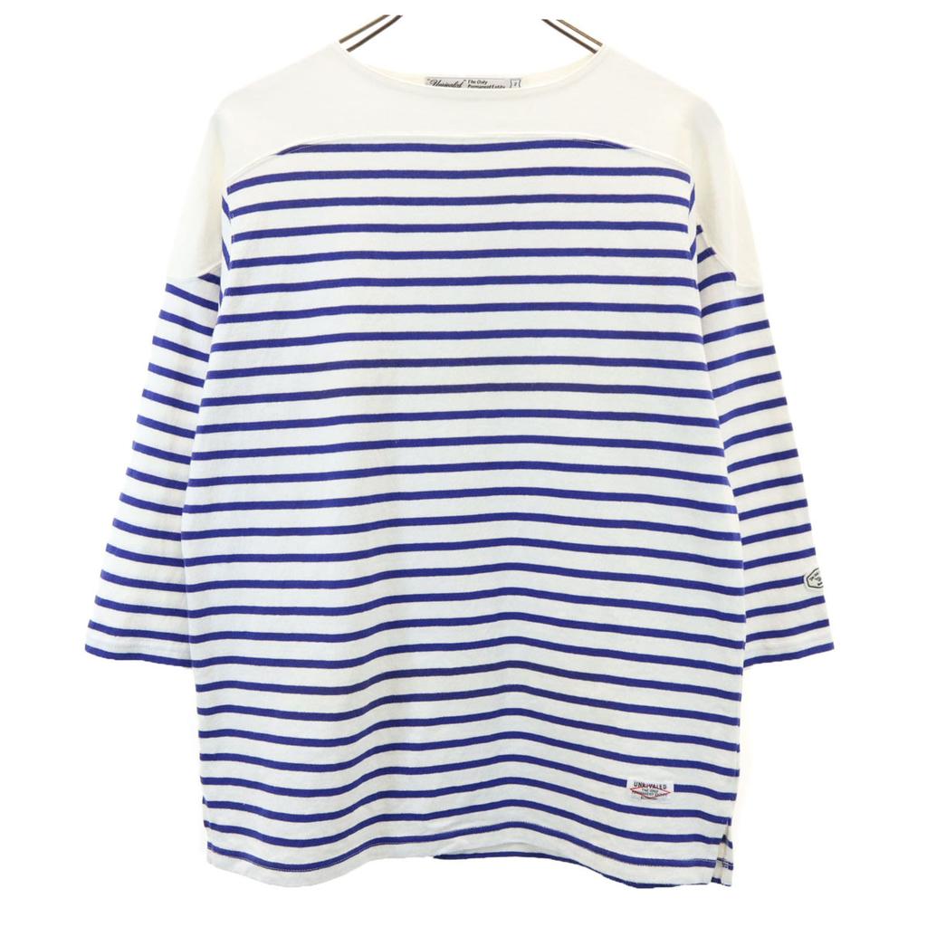 UNRIVALED made in Japan Border Pattern 7 minutes sleeve Basque shirt 2 Men's Used