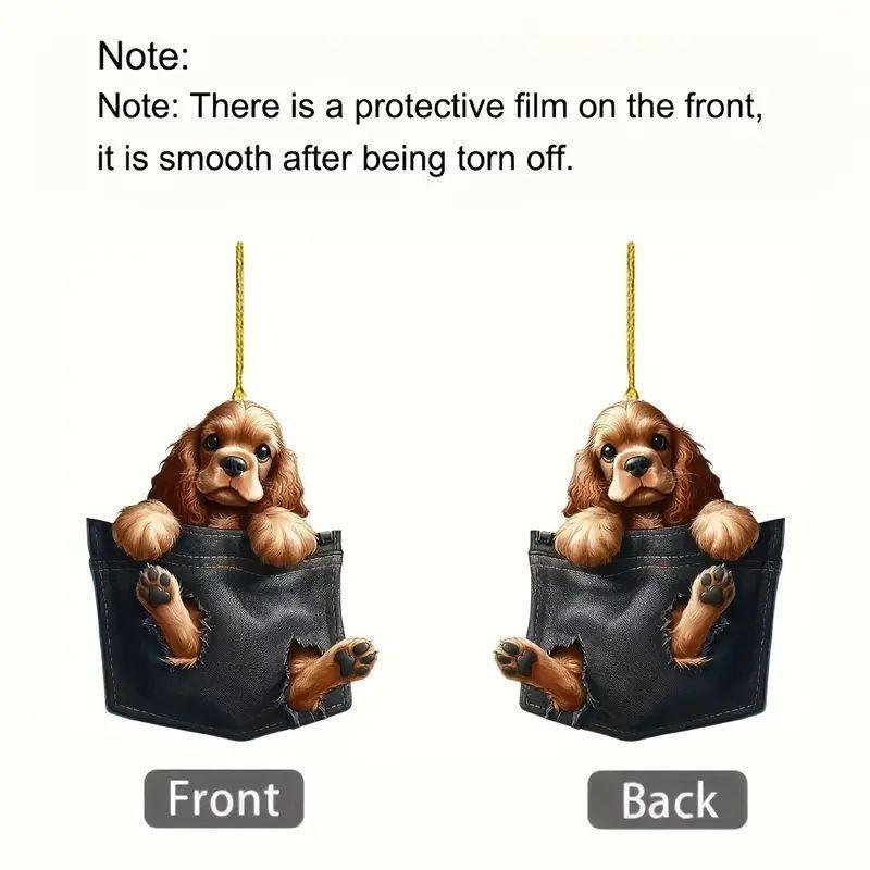 Adorable Acrylic Cartoon Dog Rearview Mirror Decor Hanging Accessory For Cars