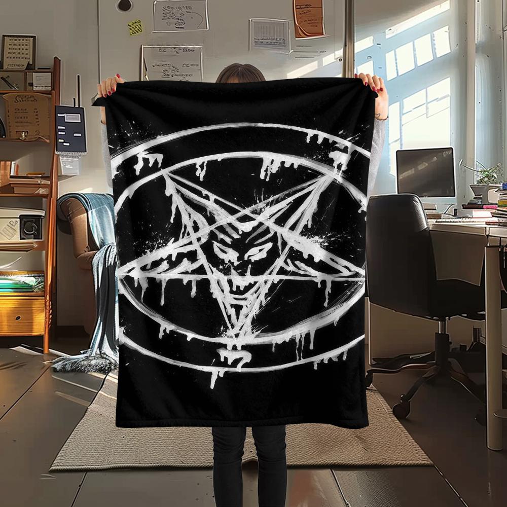 1PC Satan Symbol Print Flannel Blanket, High quality All Seasons, Home Decor, Warmth and Comfort, Perfect for Christmas Gifts