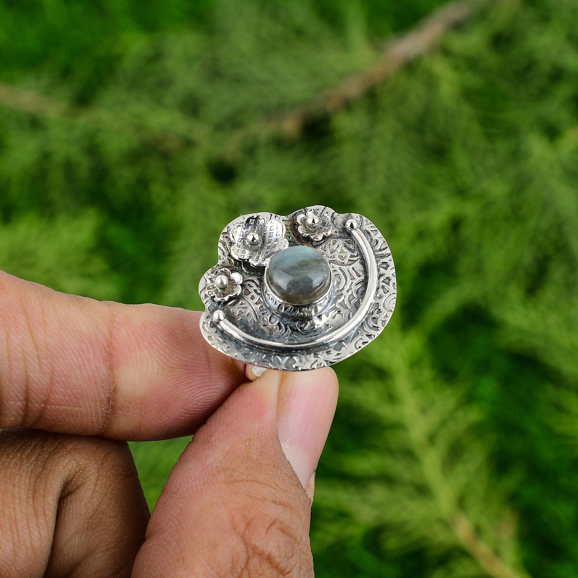 

Натуральный лабрадорит пасьянс цветок регулируемое кольцо серебро 925 пробы для женщин Adjustable