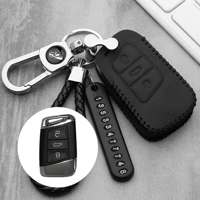 Leather Car Key Case For Vw Golf 5 7 Bora Mk6 7 Jetta Polo Passat B5 B6 B8 Skoda Octavia A5 Fabia Seat Ibiza Leon Smart Key Case
