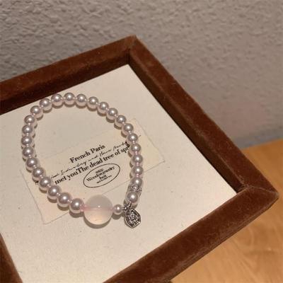 Women's Rose Pearl Pink Cubic Crystal Ball Bead Bracelet