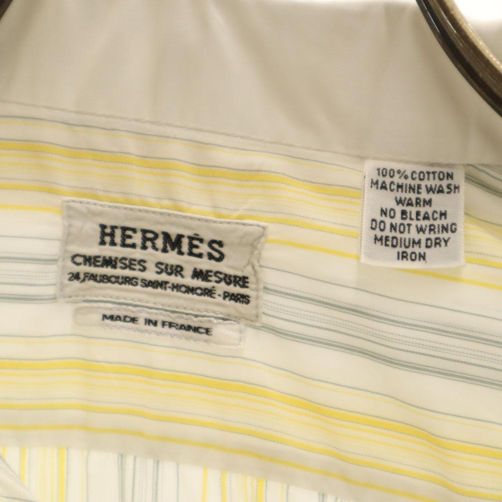 HERMES Made in France Old Striped Pattern Long sleeve shirt White etc. Men's Used
