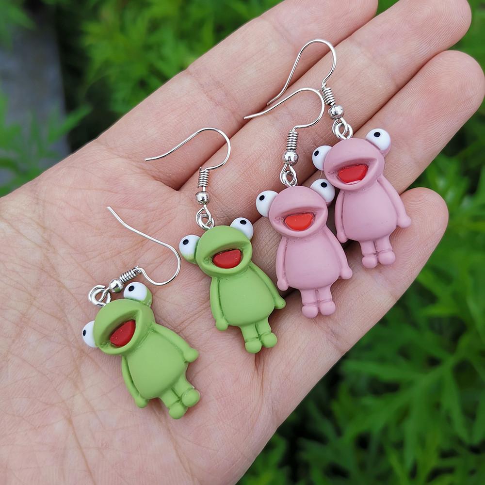 Cute And Creative Frog Earrings Trendy Animal Design For Women Summer 2021 Green Pink