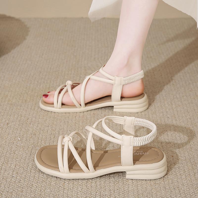

Fashion CRLAYDK Flat Sandals for Women Beach Summer Slide Casual Ladies Elastic Band Slip On Ankle Strap Travel Outdoor Slippers 40