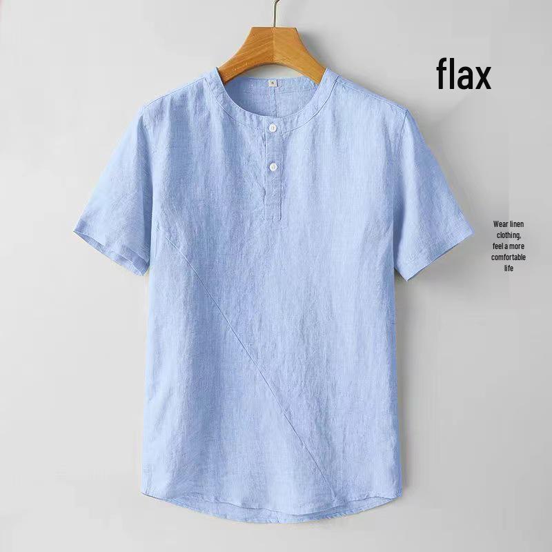 

2024 Men s Cotton Linen Short Sleeve Stand Collar Casual Shirt 4XL 90-100 kg