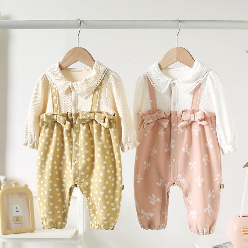 Baby Clothes Long Sleeve Spring Autumn Winter Girls Overalls Layered Style Romper Coveralls Baby Birth Preparation Gift Gift Gift Pattern Bow Pink