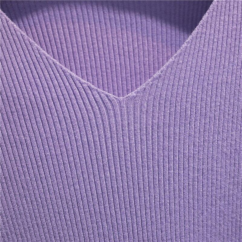 Women Knitted Shirts Fashion Female Autumn Winter Long Sleeve V-neck Skinny Elastic Casual Thin Sweater Pullover Tops Knitwear