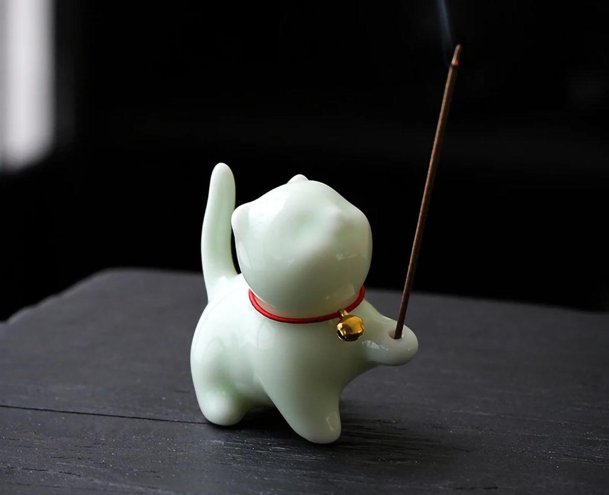 

Cute Cat Buddhism Line Incense plate Incense Burner Stick Holder Sandalwood Coil Base Temples Yoga Studios Home Decoration циан