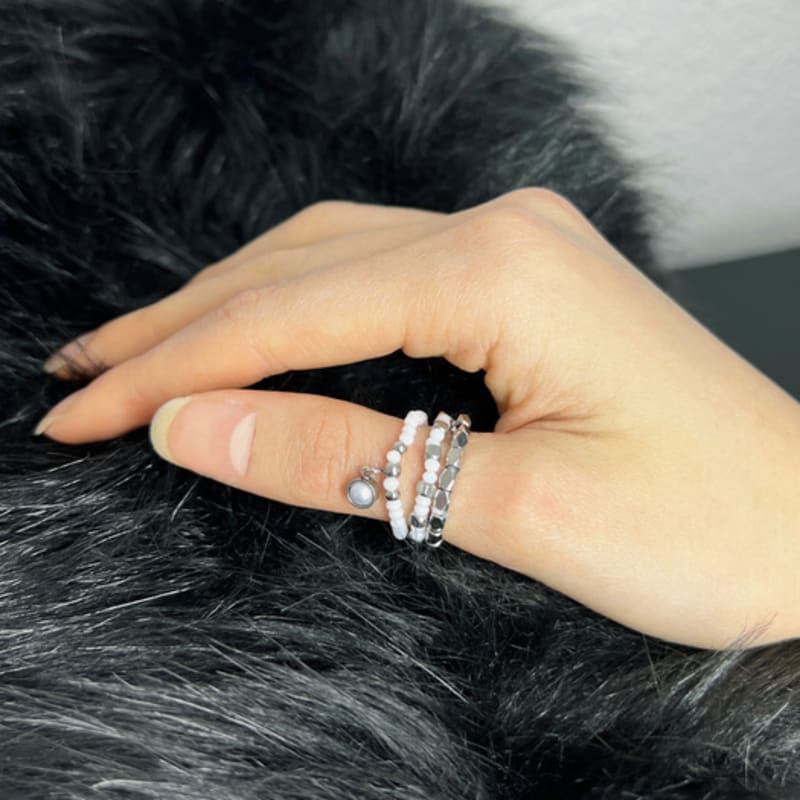 S SY [3SET] Aztec beads rings white