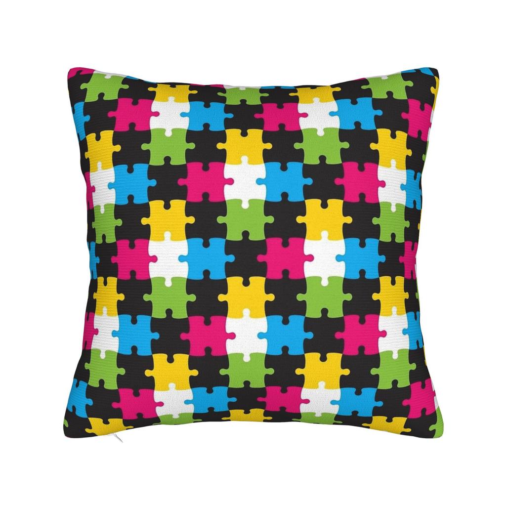 Rainbow Autism Awareness Puzzle Seamless Pattern Pillow Cover  Design Cushion Cover Funny Pillow Case For Office Car Home Decor