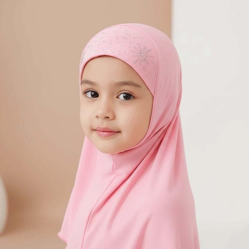 Breathable Instant Hijab Pre-Stitched Design Elastic Chin Support Girls Rhinestone Headscarf Non-Slip Fit Lightweight and Soft