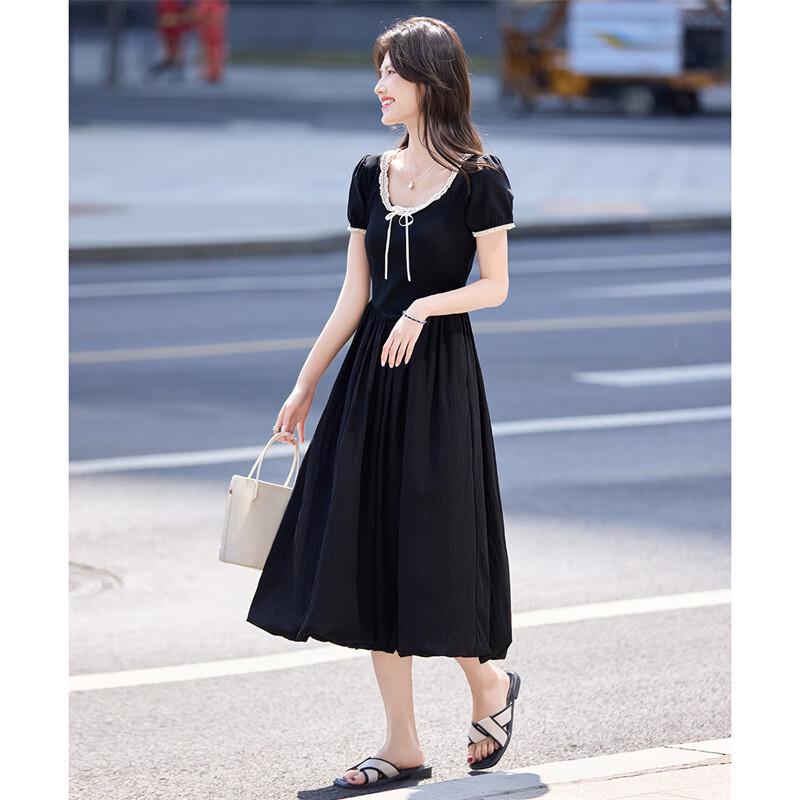 

Elegant Hepburn Style Lace Short-Sleeve Little Black Dress XL