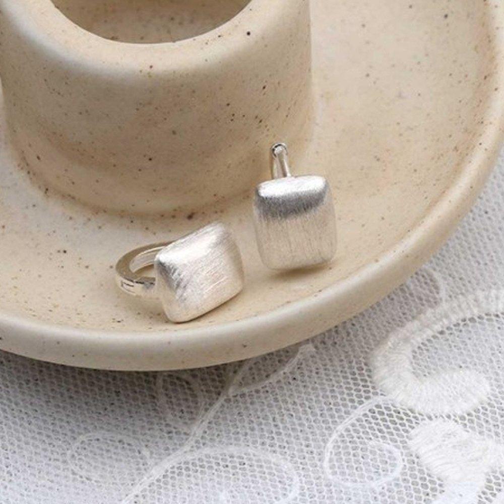 [Aslit] One-touch Ring Earrings, Silver 925, Square Point Daily