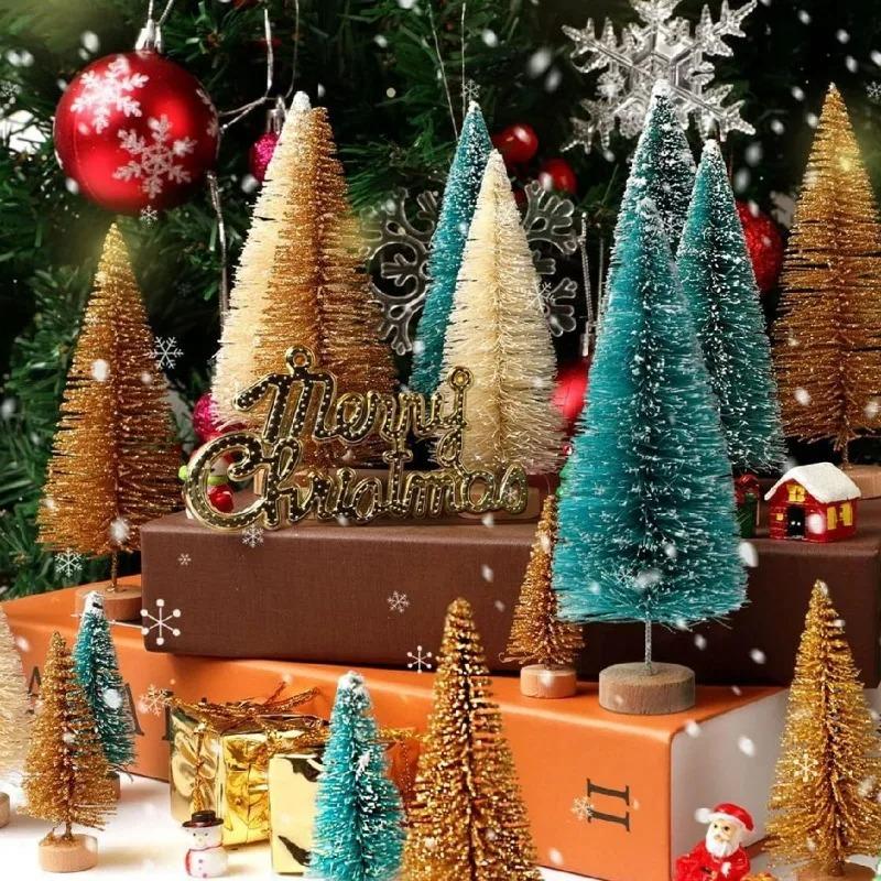 9/36PCS Miniature Artificial Christmas Tree Mini Sisal Snow Landscape Xmas Tree Ornament DIY Tabletop Festival Party Decorations
