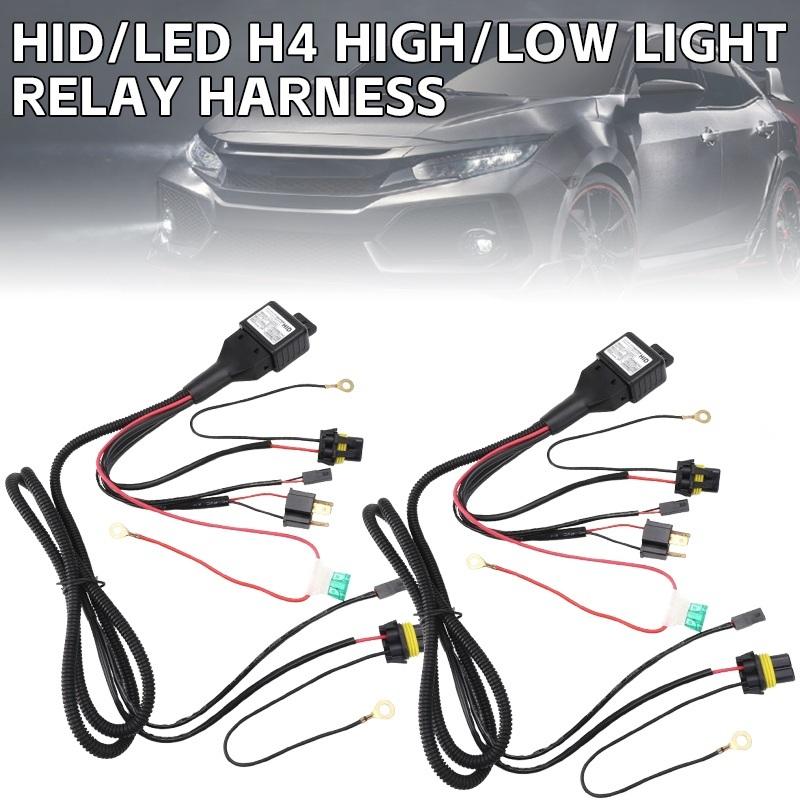 2sets Car 1 lead 2 Lamp H4 HID Bi-LED Relay Harness Wire High Low Projector Lens Cables Headlight Control Connector Wires 12V