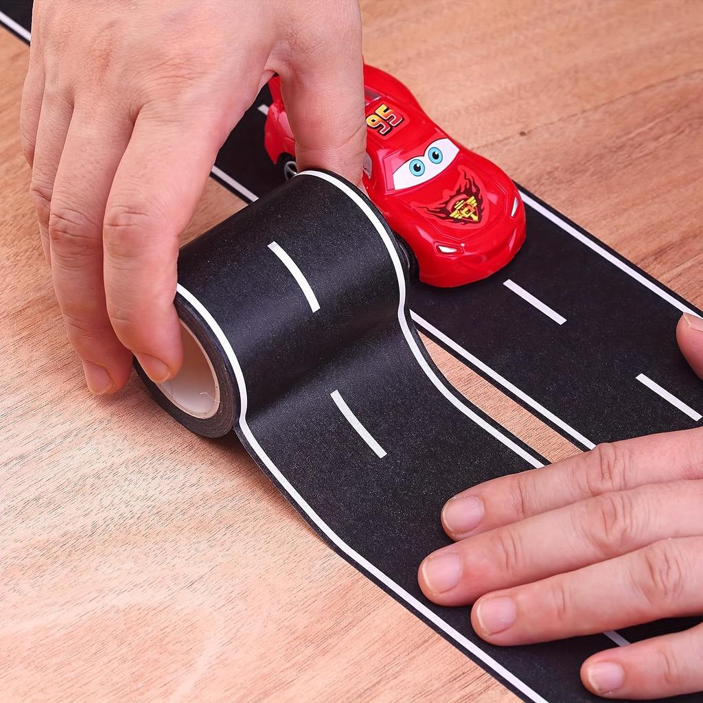 Reusable Black Car Road Sticker Road Tape Train Track Stick For Floors Walls Quick Cleanup Race Car Party Decorations Accessory
