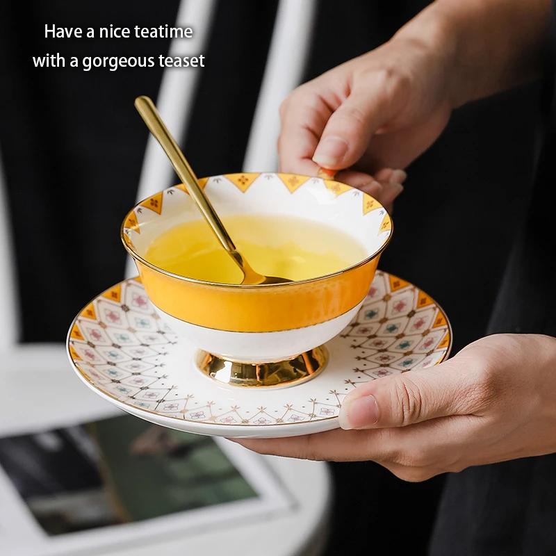 Bone China Tea Cup Saucer Spoon Set 200ml British Coffee Gold Porcelain Ceramic Teacup Cafe Espresso Drinkware