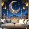 Romantic Starry Sky Theme,EID Al Adha Background Cloth with Crescent Moon,Mosque,Lantern Design,Festive Party Celebrations