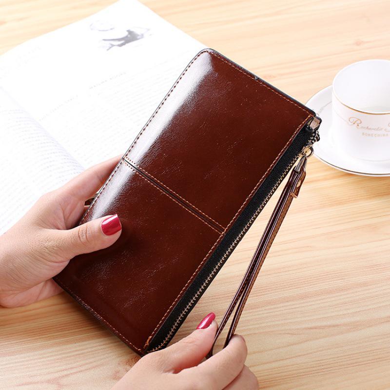 

Women s Long Leather Wallet – Korean Style Clutch with Zipper Closure and Large Capacity for Cards, Money, and Coins