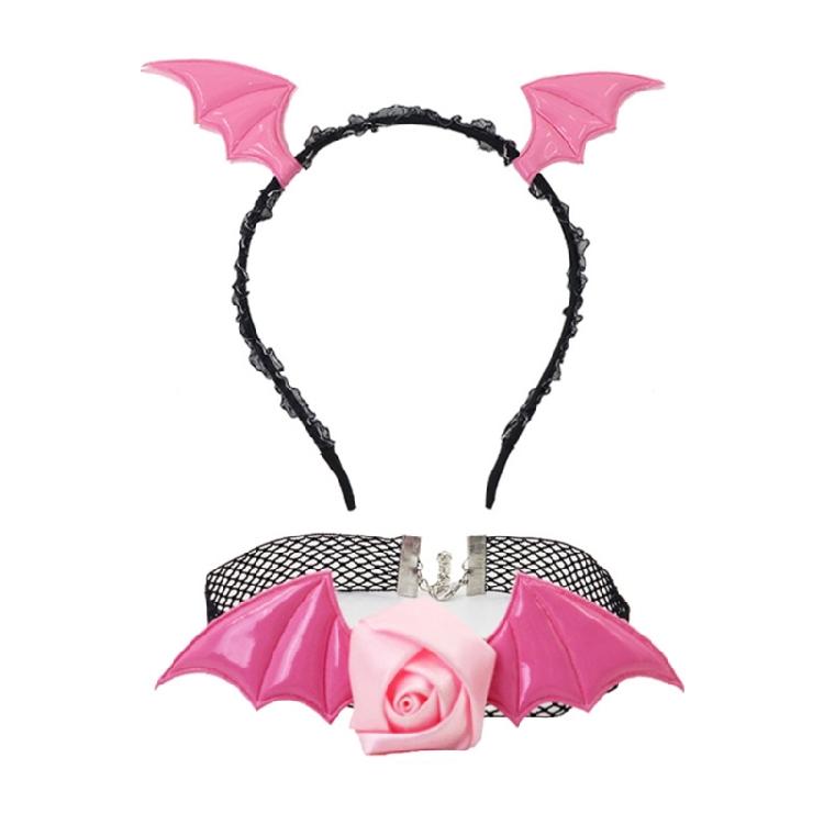 Adults Devil Costumes Set Accessories Devil Bat Headband Flower Lace Choker for Role Play Halloween Cosplay Party Props