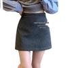 Gray Wool A-line High Waist Short Skirt for Women - 2025 Autumn/Winter Collection