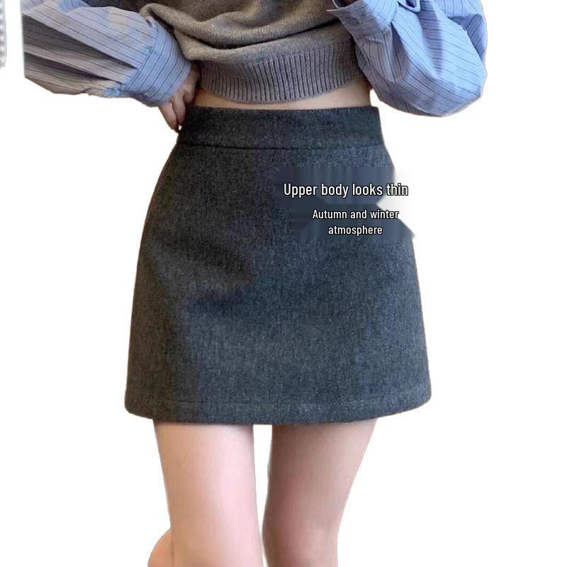 Gray Wool A-line High Waist Short Skirt for Women - 2025 Autumn/Winter Collection