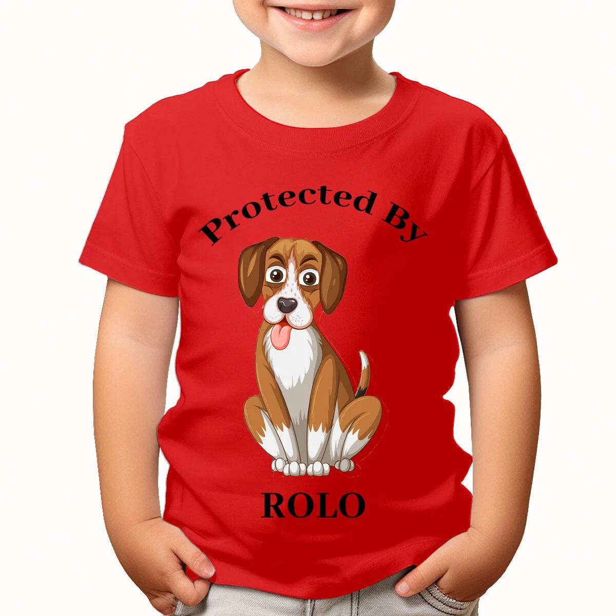 Personalised Protected by Your Pets Name Custom Dog Themed Kids T-Shirt #TA-195 100