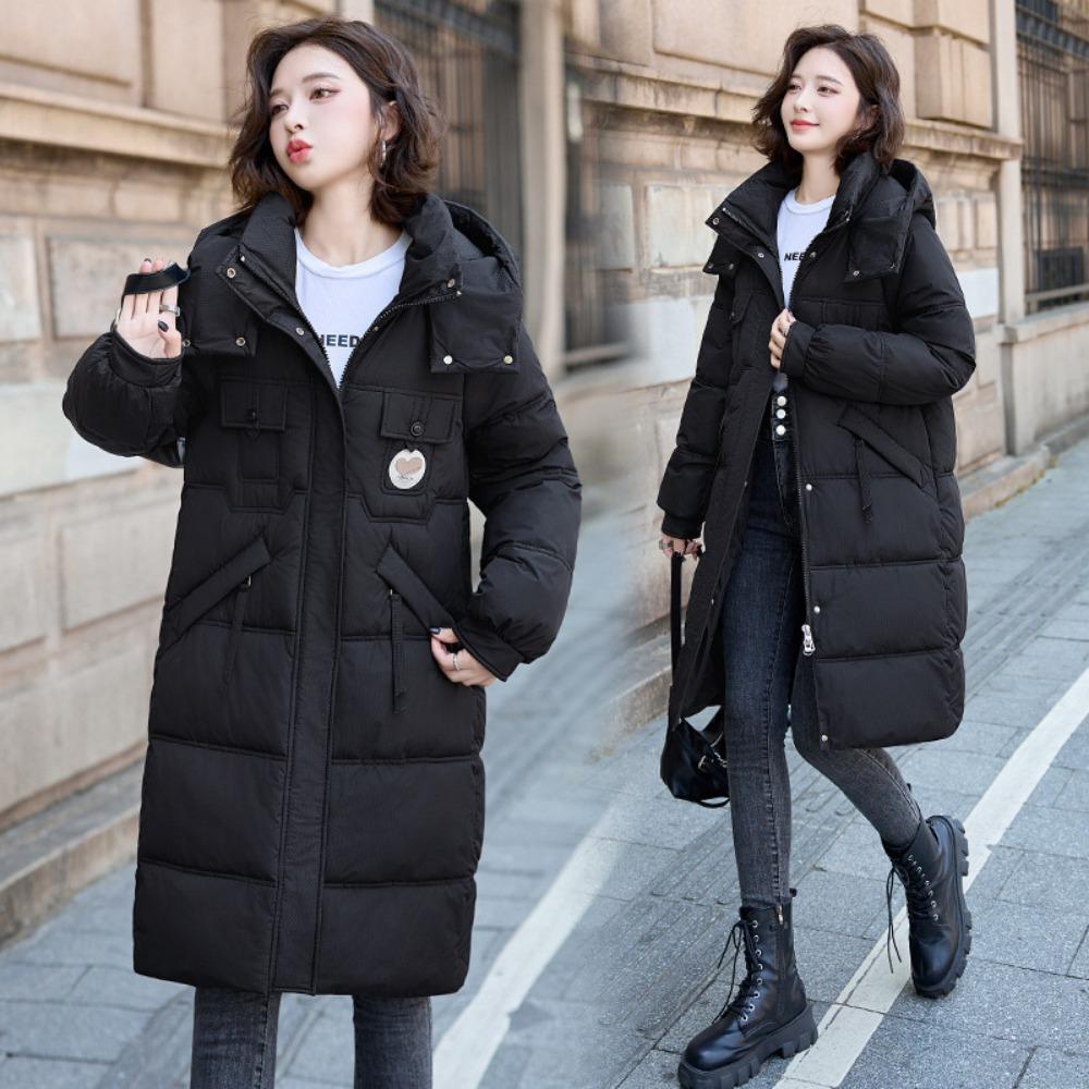 New slim fit medium and long down cotton clothes fashionable large size hooded jacket thickened cotton clothes bread clothes