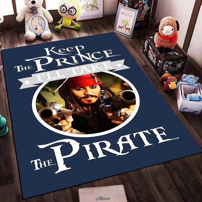 Keep The Prince I'll Take The Pirate Carpet - Blue Background Pirate Theme Design Suitable for use as an anti-slip1 for1room and bedroom sofas