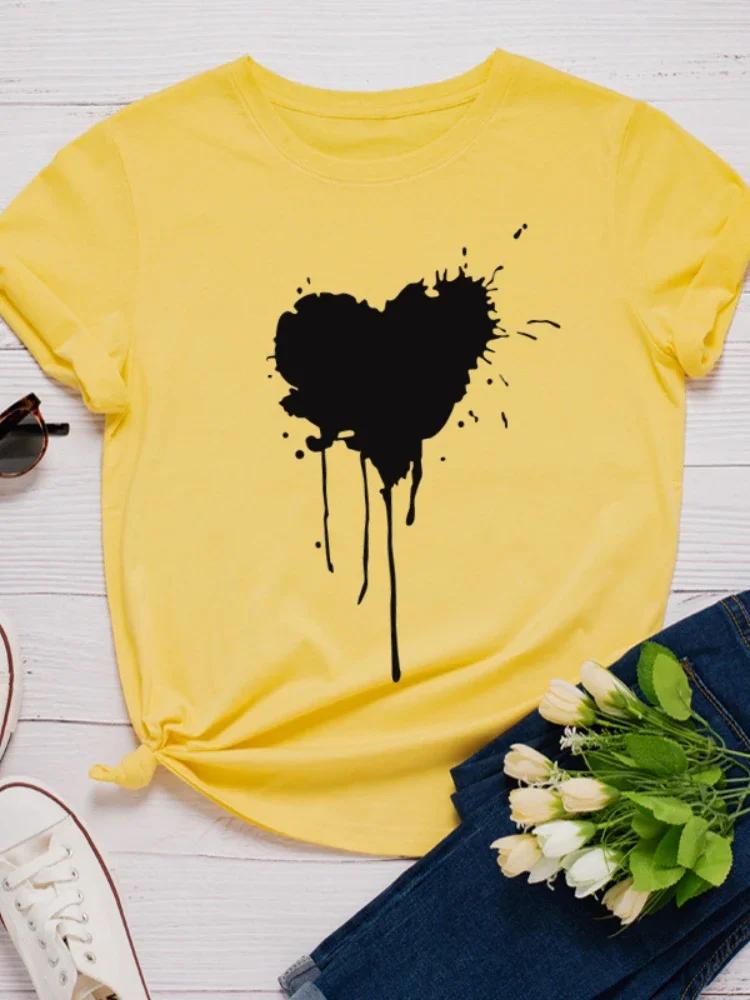 Melting Heart Print Women T Shirt Short Sleeve O Neck Loose Women Tshirt Ladies Tee Shirt Tops Clothes Camisetas Mujer