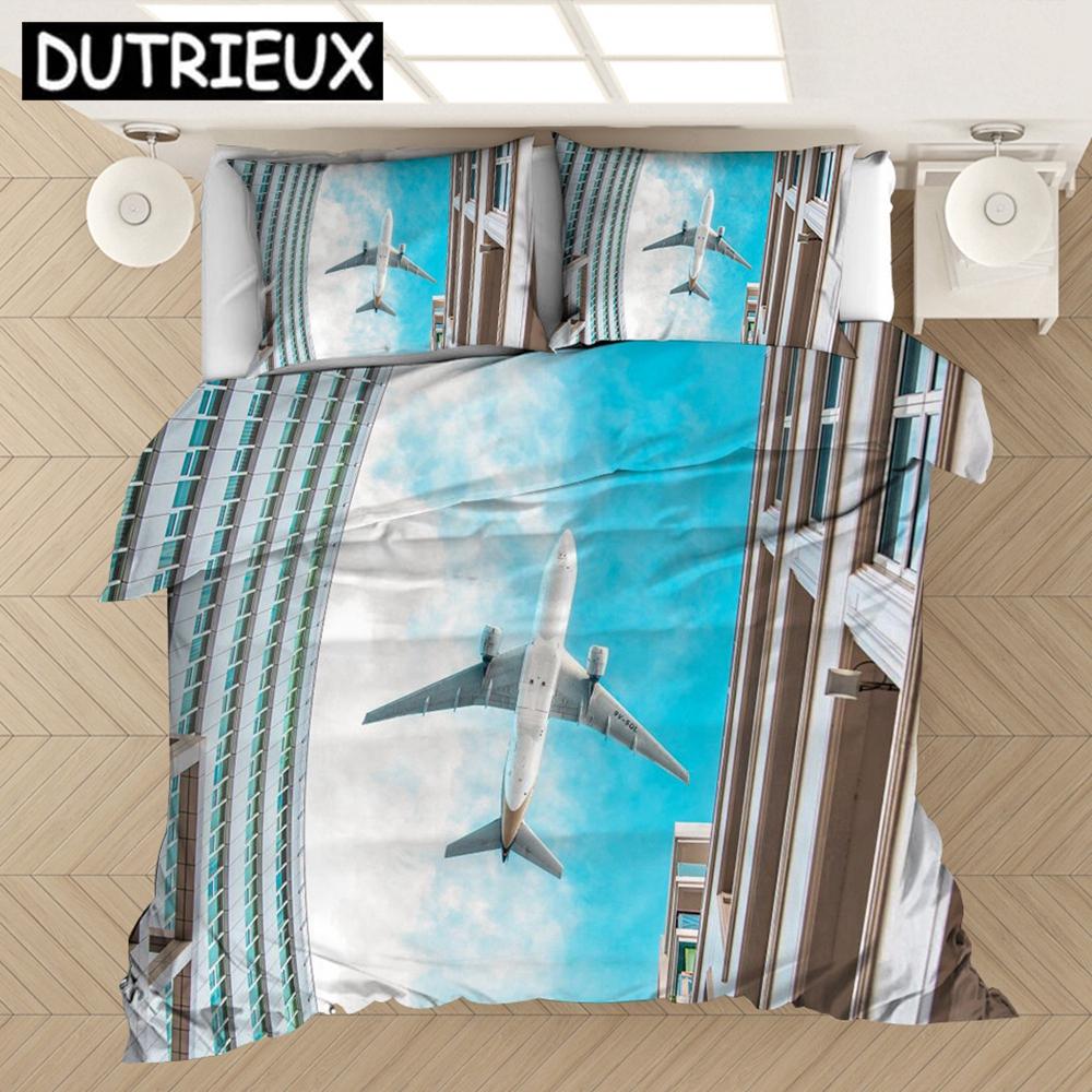 3D - Printed Airplane - Themed Bedding Set With Duvet Covers Pillowcases And Comforter Made Of Bed Linen