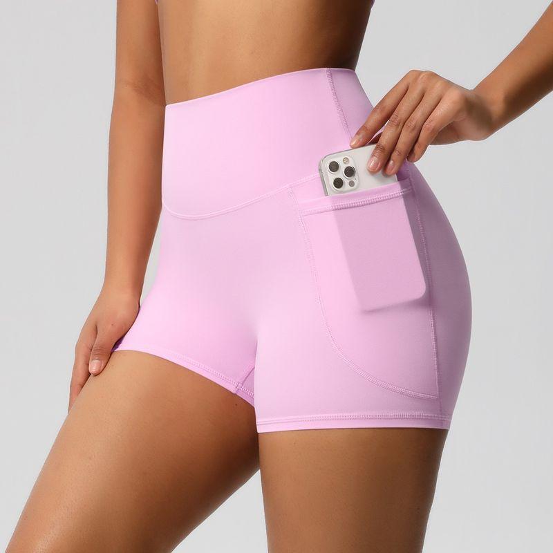 Fashion Nude Feel Brushed Pocket Sports Shorts Women's High Waist Shaping Fitness Shorts Yoga Shorts Tight
