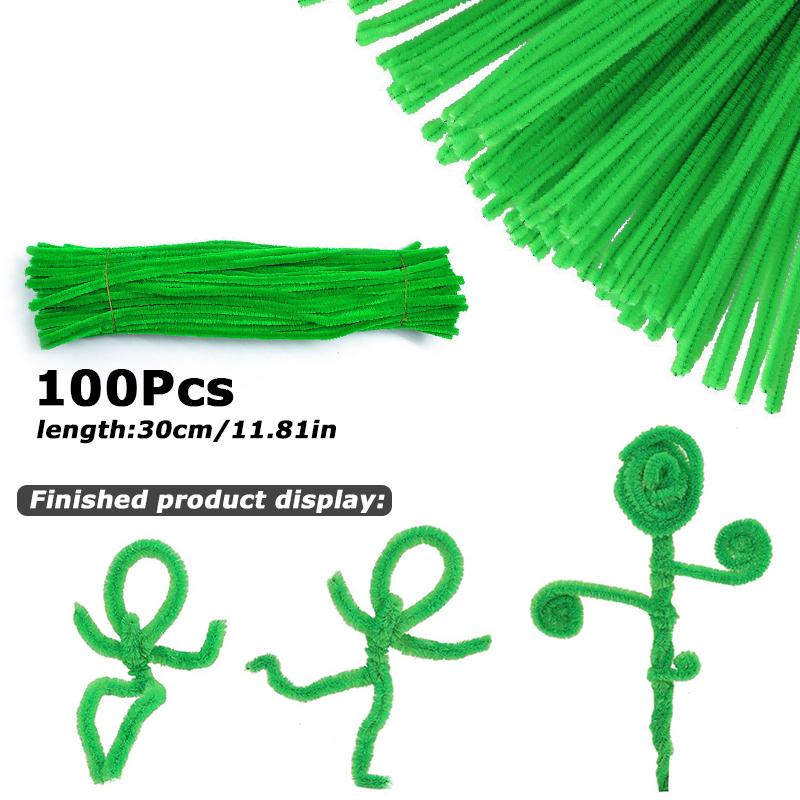 100Pcs 30cm Colors Chenille Stem Twisted Rod Iron Wire DIY Handcraft Wool Root Fluffy Bar Twisting Decor Pipe Cleaner Plush