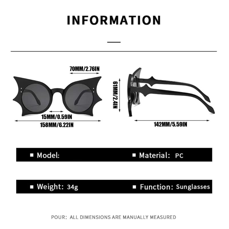 Bat Shaped Sunglasses Novelty Eyewear For Men Women And Kids UV400 Protections