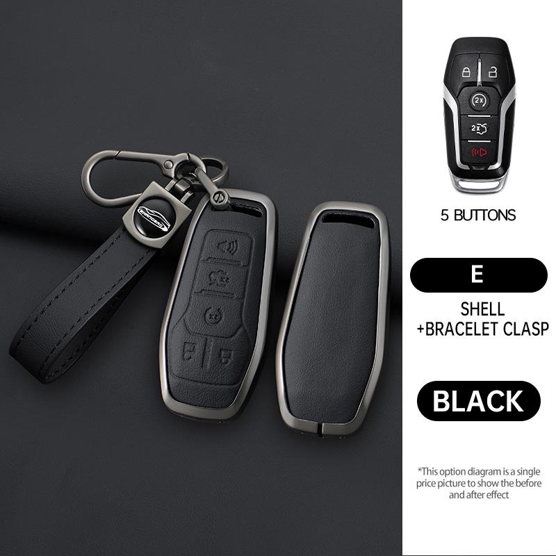 Zinc Alloy Genuine Leather Auto Smart Key Fob Cover Case Fit For Ford Fusion Mondeo Mustang F-150 Explorer Edge Auto Accessories