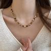 Vintage Handmade Brown Resin Stone Geometry Beaded Choker Clavicle Chain Necklace For Women Trendy Charm Neck Jewelry Gift