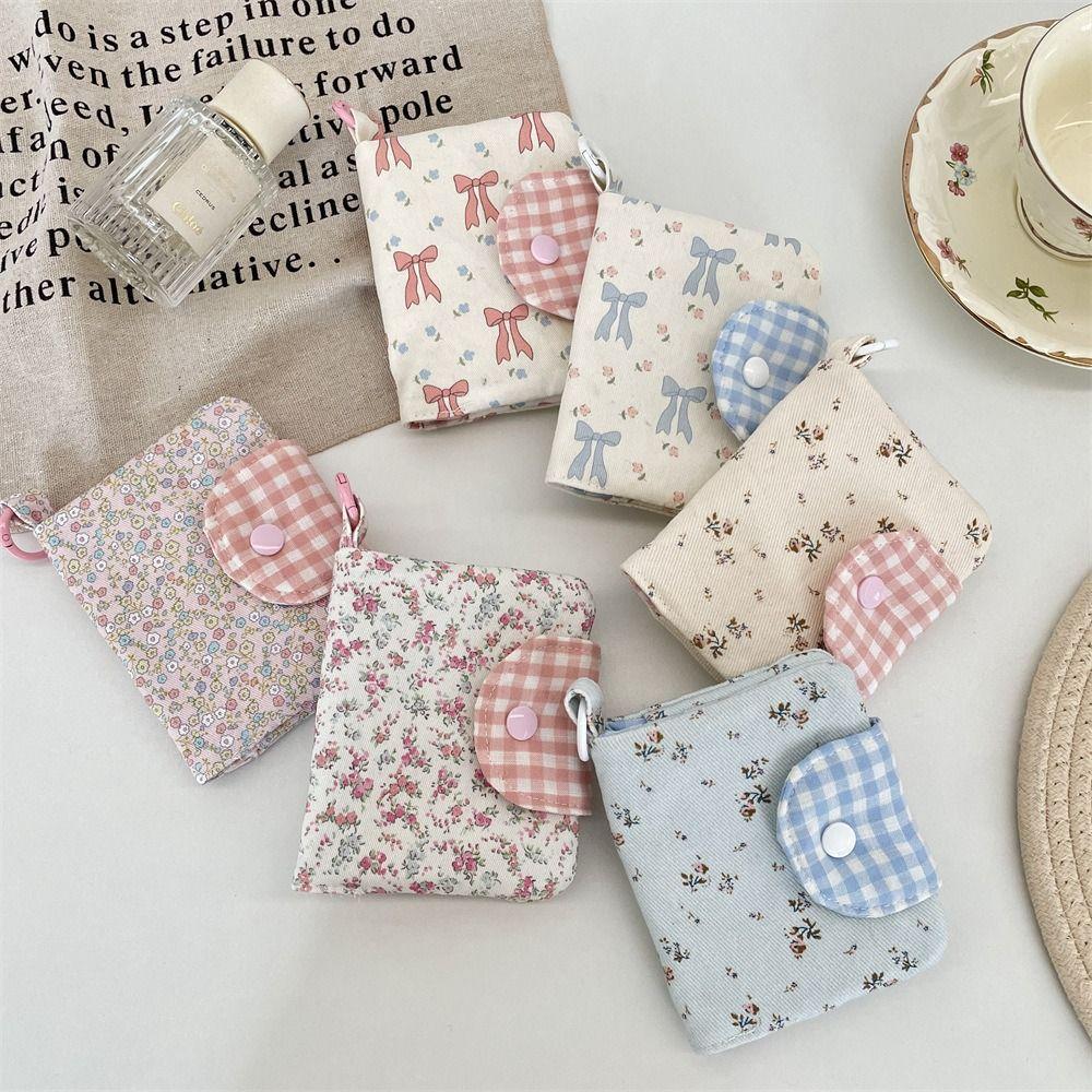 Cute With Key Ring Fabric Floral Card Bag Portable Multiple Card Cloth Printed Wallet Fashion Cute Bow Card Holder Student