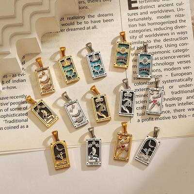18k Gold Electroplated Stainless Steel Tarot Card Pendant - European & American Style, High-End Waterproof Design for Women