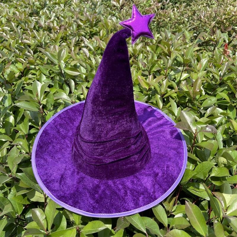 Elegant Witch Hat Soft And Nonwoven Fabric Folded Design Wizard Hat For Halloween Costumes Parties Hats 2pcs