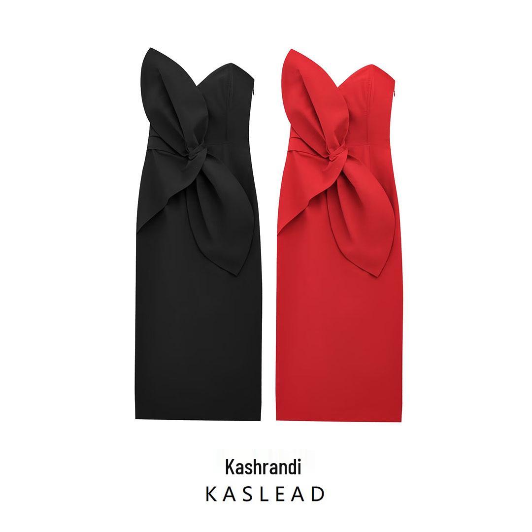 

Spring 2025 Women s European & American Style Front Bow Pencil Dress Small чёрный
