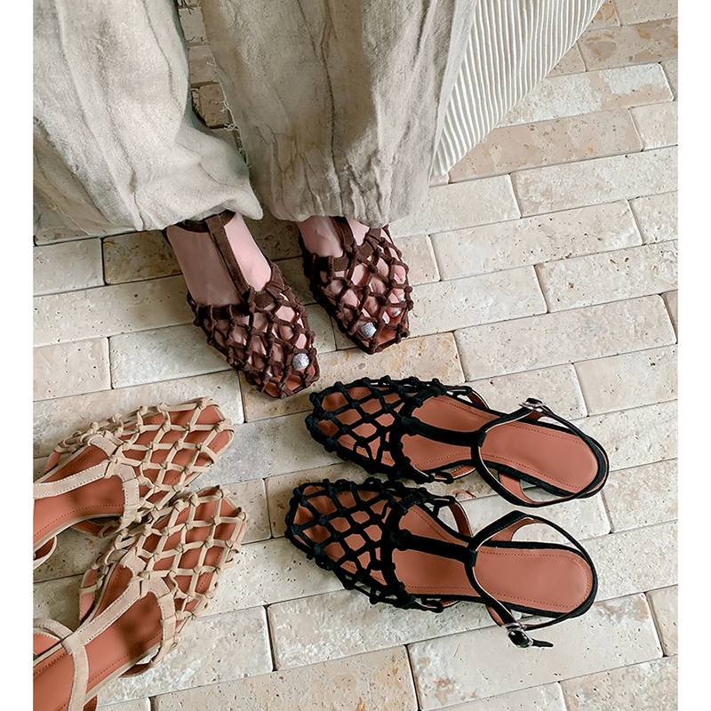 Krazing Pot Flock Summer Size 40 High Quality Slip on French Chic Thick Low Heels Sexy Lady Women Square Toe Sandals