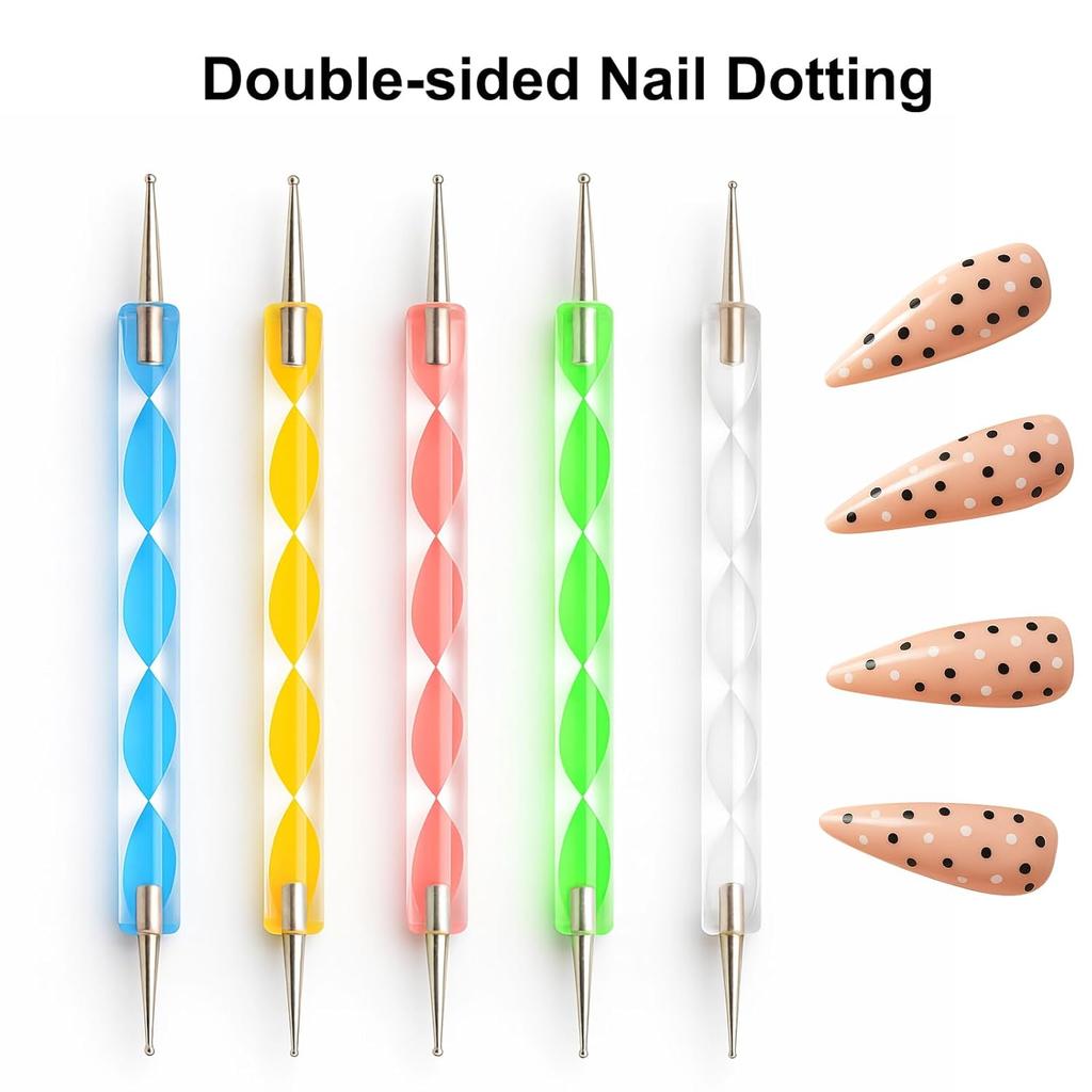 Nail Art Tools Set – 15pcs Nail Brushes, 5pcs Dual-Ended Dotting Pens, Nail Stand & Holder Kit with Brush Rack, Tweezers & Double-Sided Tape for