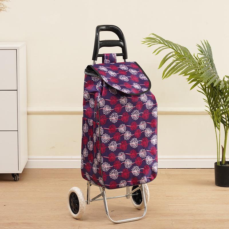 Portable Folding Trolley Cart for Seniors - Floral Pattern, Large Capacity for Grocery Shopping and Home Use
