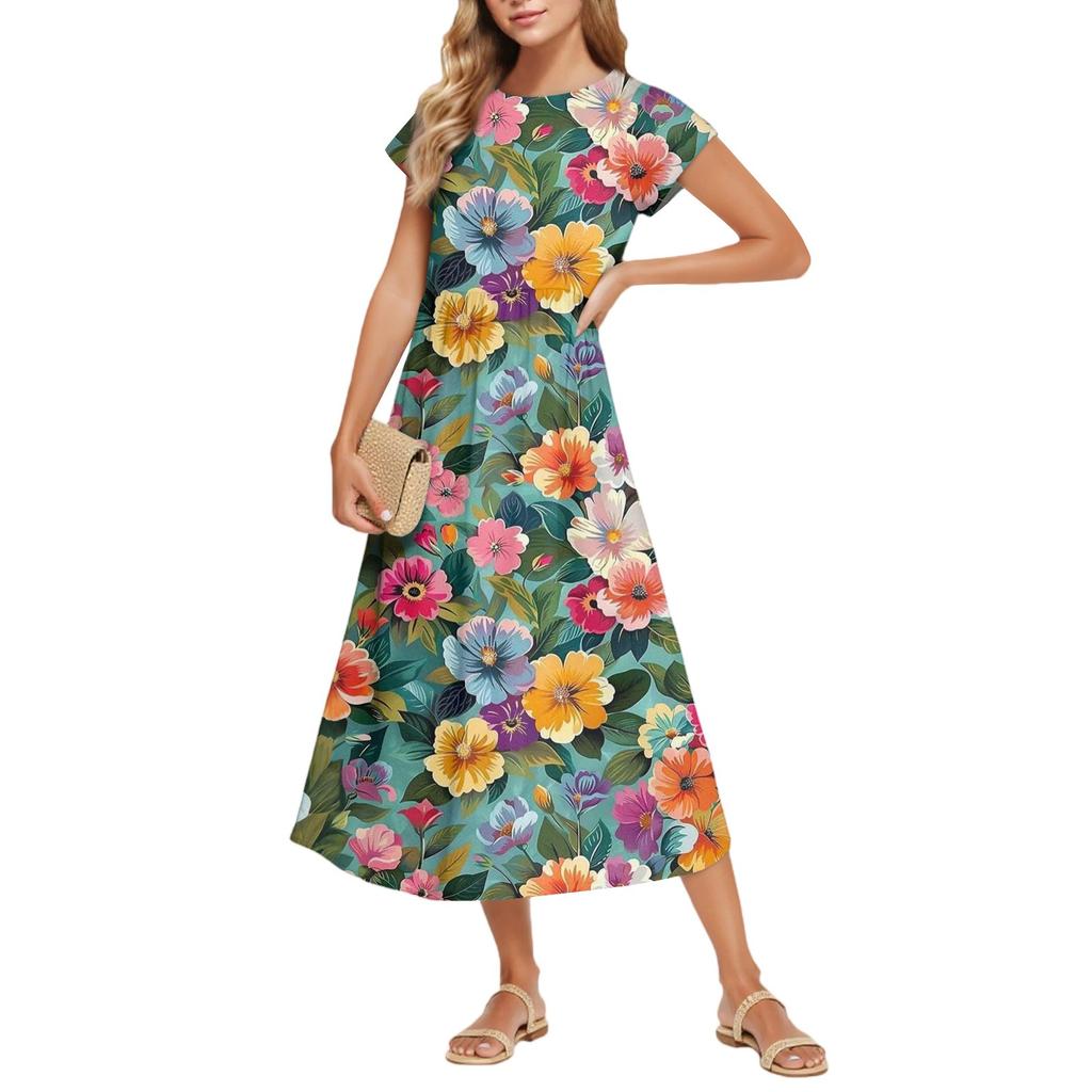 Women's Fashion Temperament Elegant Waisted Floral Casual Dresses
