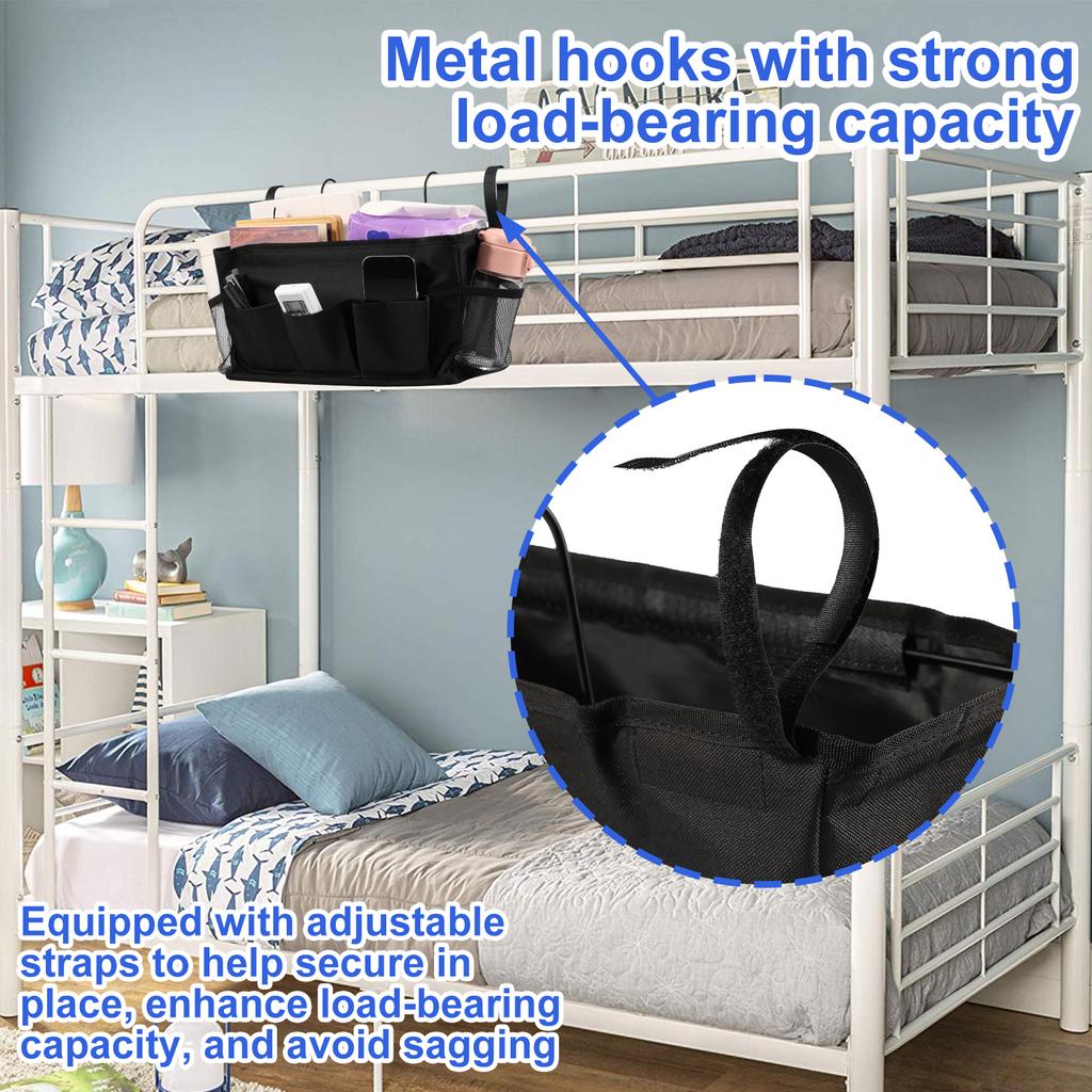 Bedside Caddy Storage Bag Oxford Cloth Multi Pockets Hanging Bag Large Capacity Hanging Storage Organizer with Metal Hook