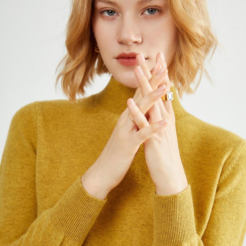 DAFIFY Women's Fashion Casual Fall Winter Solid Color Print Long Sleeve Half Turtleneck Sweaters