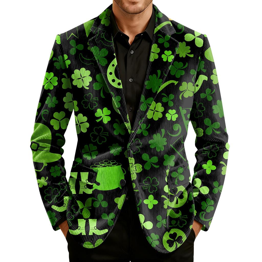 Herren Bedruckter Kord Samt Taschen Anzug Jacke Cardigan Herren Freizeitanzug