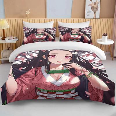 Nezuko Kamado Bettwäsche-Set Anime Demon Slayer Bettbezug Steppdecke Bettwäsche Einzelbett Twin Full Queen Size 3d Jungen Mädchen Jungen Geschenk