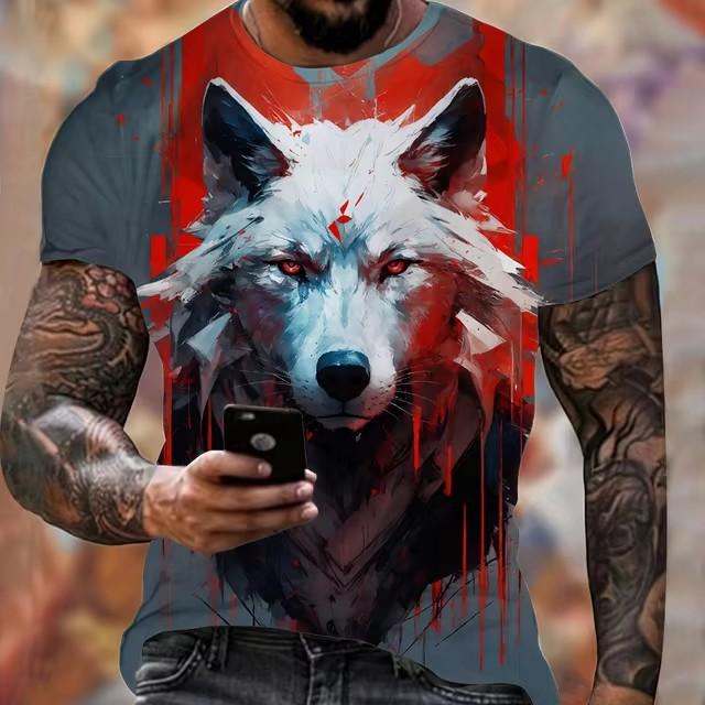 3D Printed Short Sleeved Casual Loose Street Men's Clothing Summer Fitness Sports T-shirt Cool Fire Wolf Graphic